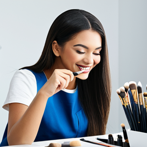 Home 15 Professional Makeup Artist at Work**
A professional makeup artist applying makeup to a client in a well-lit studio. The makeup artist is using a variety of brushes and tools. The client is smiling and relaxed. Focus on impeccable hygiene: clean brushes, disposable applicators, and a tidy workspace. *Quality modifiers: professional photography, sharp focus, high resolution, natural lighting, emphasizing skill and cleanliness.* *Style: Contemporary beauty editorial.*
**Important safety modifiers:** safe for work, appropriate content, fully clothed, professional setting, modest attire.
**