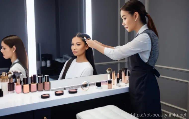 미용사 자격증 학습 커뮤니티 활용법 - **Prompt:** A cozy yet modern study environment, where beauty professionals are preparing for certif...