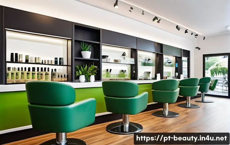 미용실 창업을 위한 준비 - A modern and stylish hair salon interior in a bustling Brazilian neighborhood, showcasing a well-org...