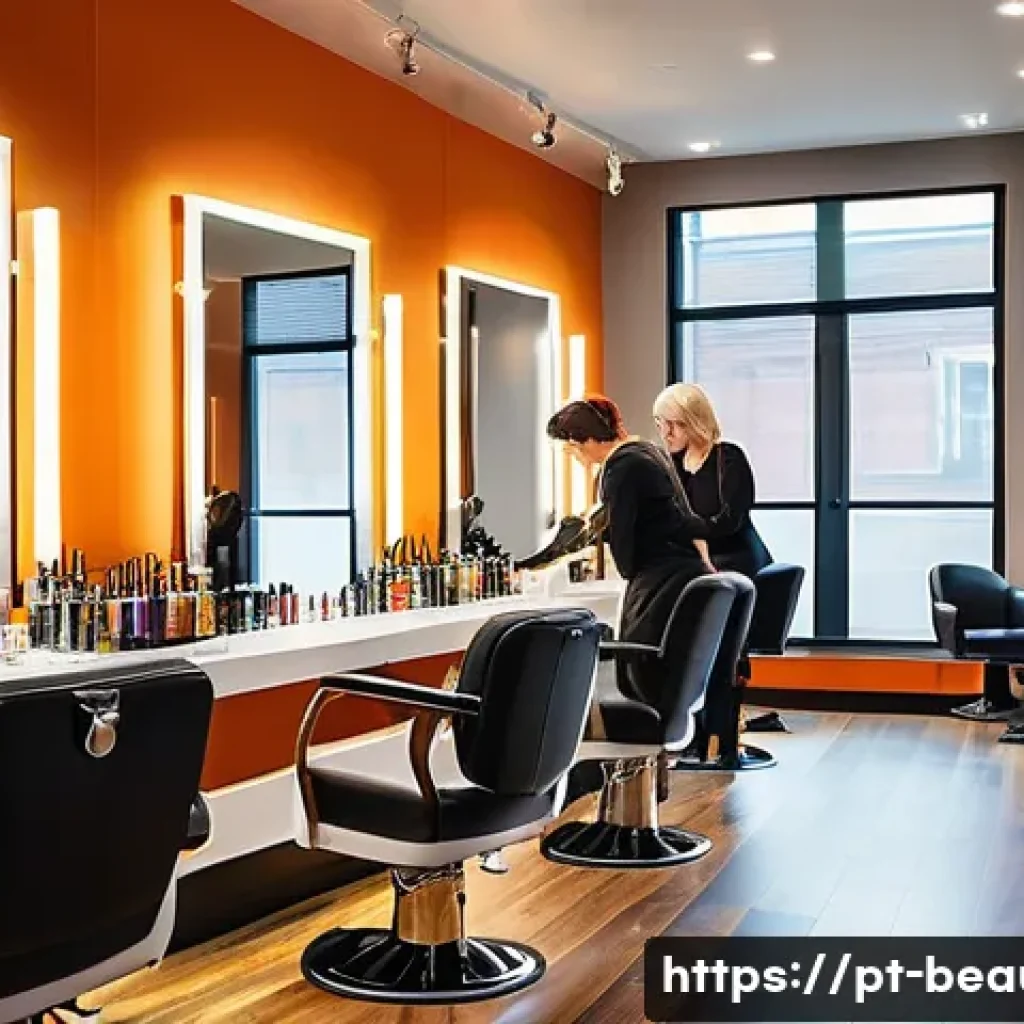 미용사 네트워킹 팁 - A vibrant beauty salon scene showing diverse professional hairstylists actively engaging in a collab...