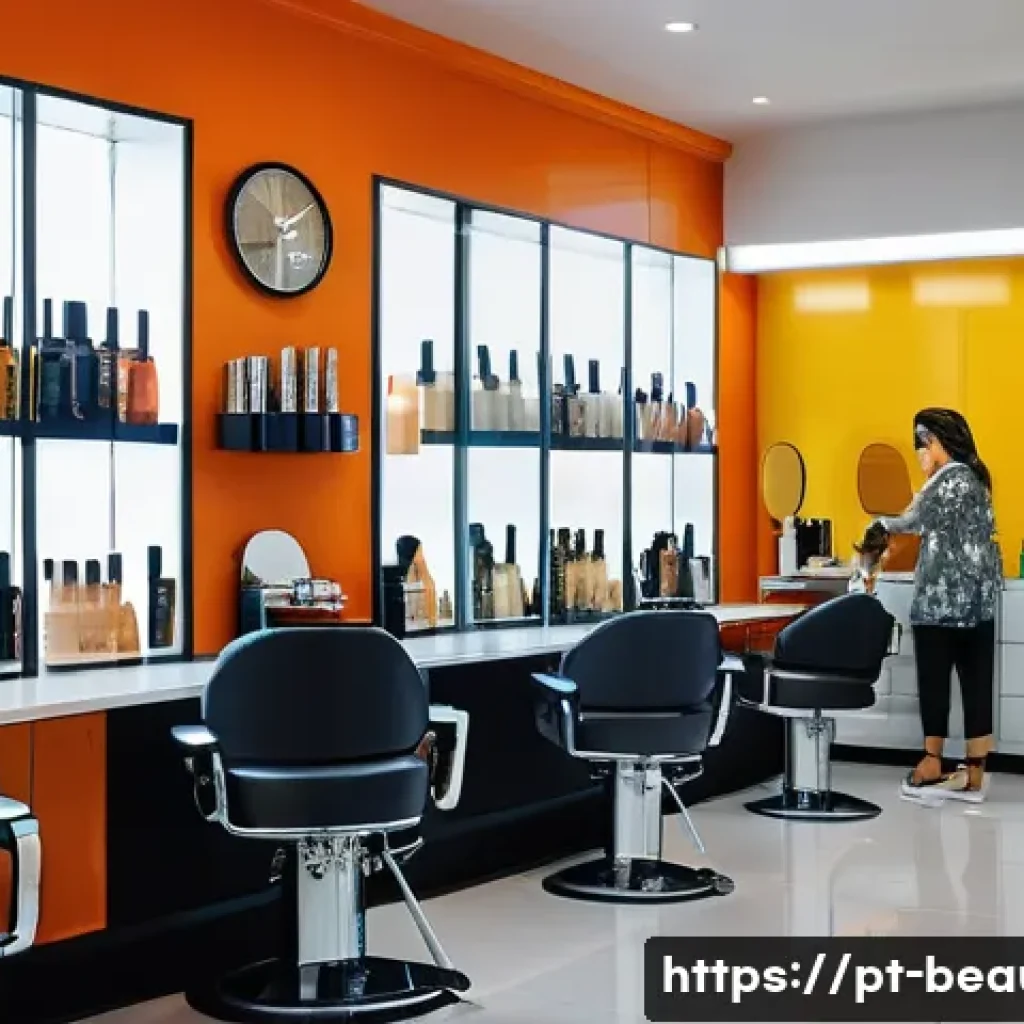 미용사 경력 쌓는 방법 - A vibrant, modern hair salon interior in São Paulo, Brazil, showcasing a diverse group of hairstylis...