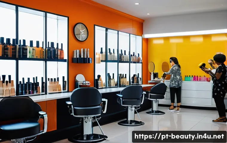 미용사 경력 쌓는 방법 - A vibrant, modern hair salon interior in São Paulo, Brazil, showcasing a diverse group of hairstylis...