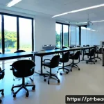 피부 미용 자격증 학원 선택 기준 - A modern aesthetic school classroom scene in Brazil, featuring spacious, clean, and well-lit interio...