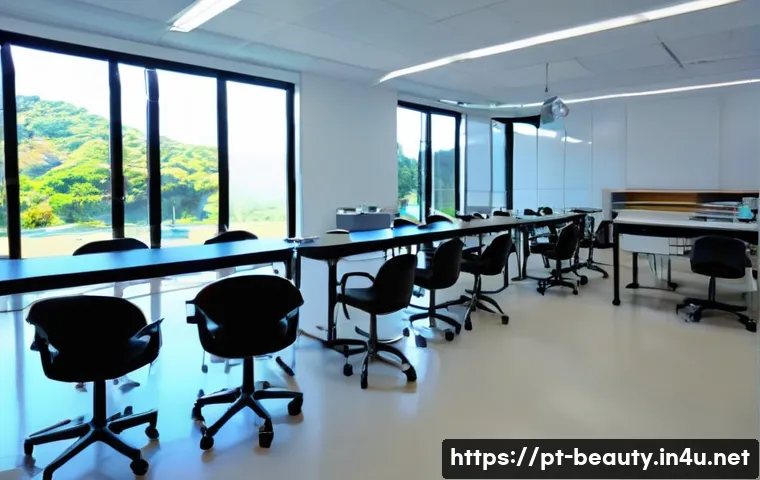 피부 미용 자격증 학원 선택 기준 - A modern aesthetic school classroom scene in Brazil, featuring spacious, clean, and well-lit interio...